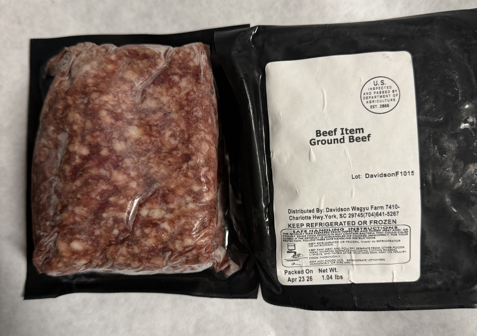 One-pound package of ground American Wagyu beef from The Davidson Farm